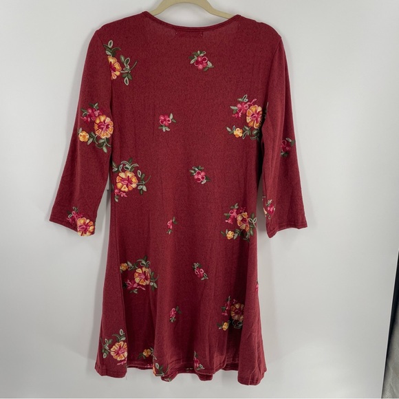 NWT Ana & Rose Popover Burgundy Embroidered Floral A Line 3/4 Sleeve Dress - Picture 6 of 9